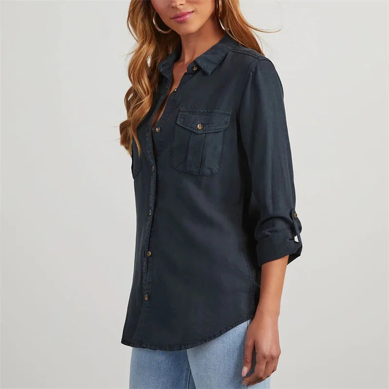 Shirts- Slim Fit Classic Denim Women Shirt- - IndioGear.com