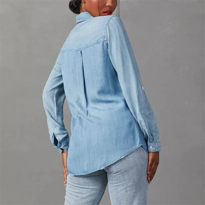 Shirts- Slim Fit Classic Denim Women Shirt- - IndioGear.com