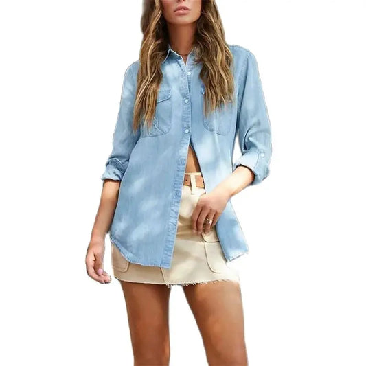 Shirts- Slim Fit Classic Denim Women Shirt- - IndioGear.com