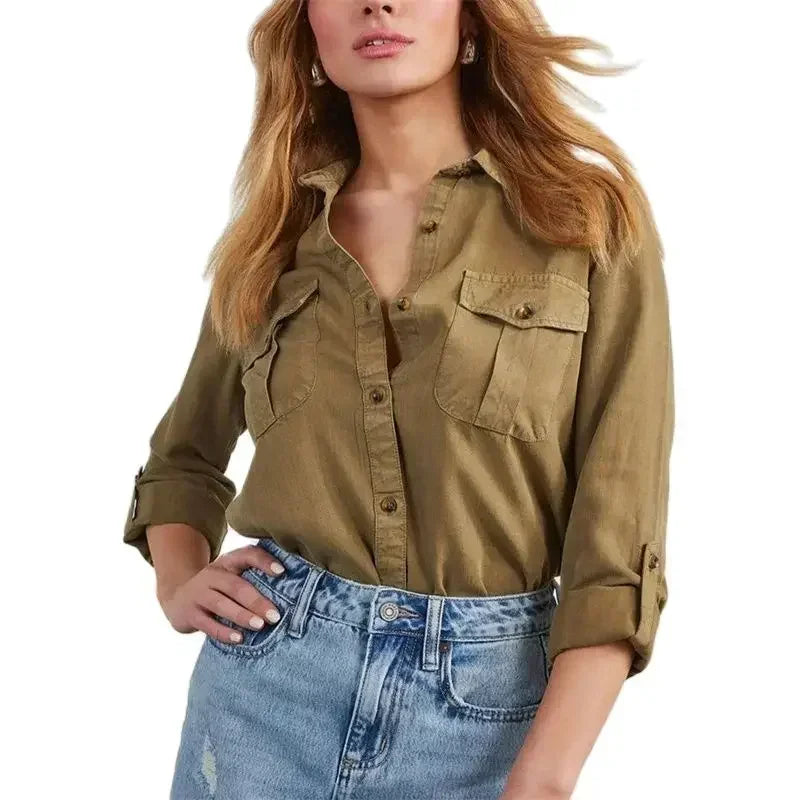 Shirts- Slim Fit Classic Denim Women Shirt- - IndioGear.com