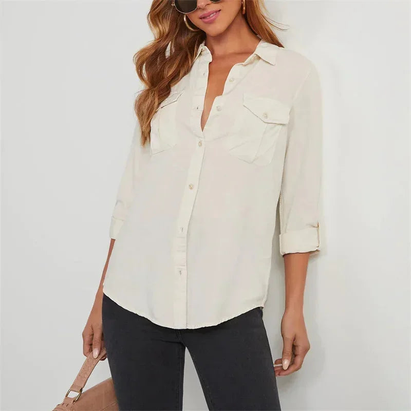 Shirts- Slim Fit Classic Denim Women Shirt- White- IndioGear.com