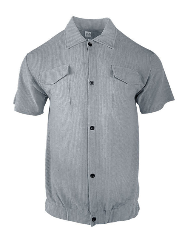 Modern Casual Short-Sleeve Textured Button-Up Flap Shirt for Men