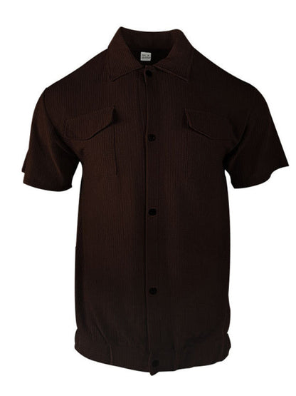 Modern Casual Short-Sleeve Textured Button-Up Flap Shirt for Men