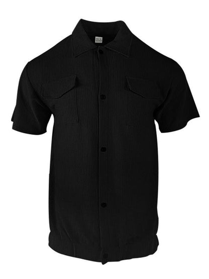 Modern Casual Short-Sleeve Textured Button-Up Flap Shirt for Men