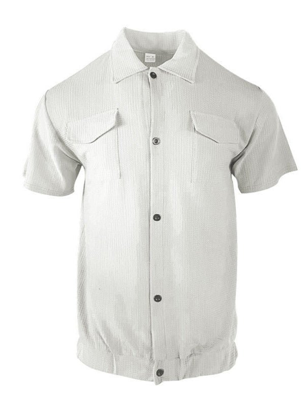 Modern Casual Short-Sleeve Textured Button-Up Flap Shirt for Men