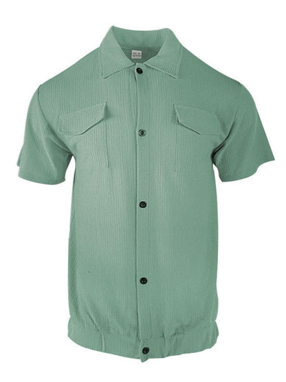 Modern Casual Short-Sleeve Textured Button-Up Flap Shirt for Men