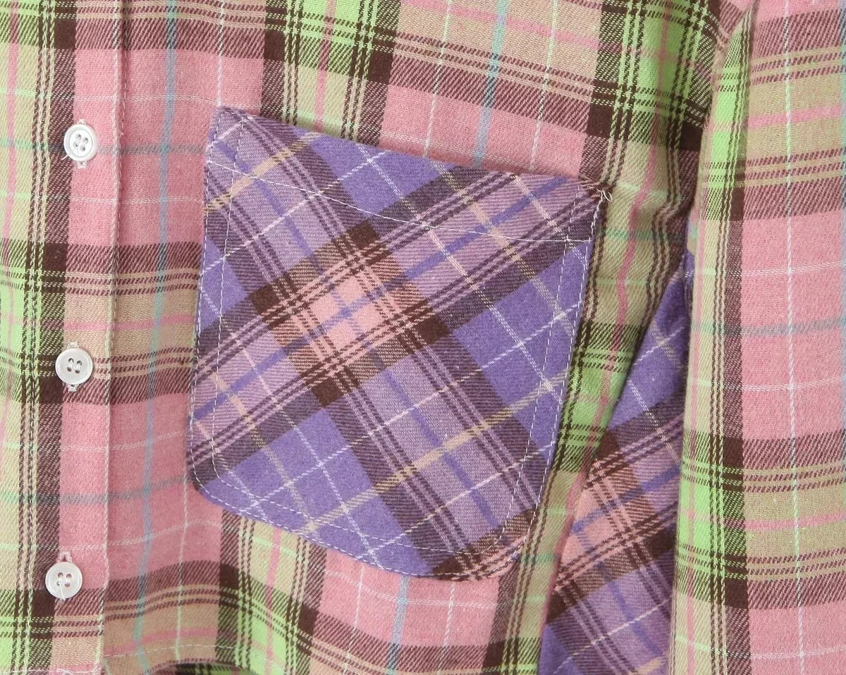 Shirts- Trendy Two-Tone Plaid Crop Shirt for Spring/Autumn- - IndioGear.com