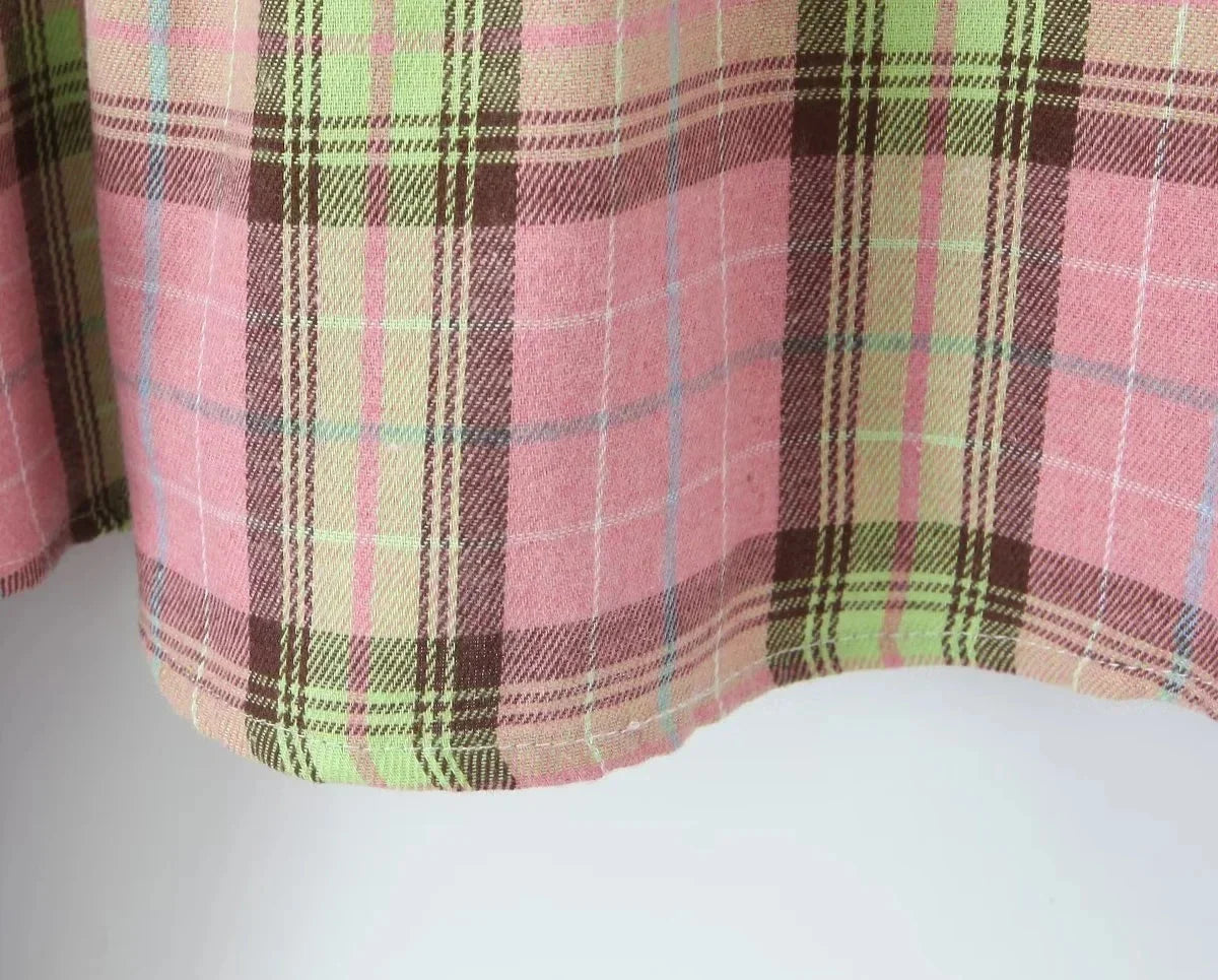 Shirts- Trendy Two-Tone Plaid Crop Shirt for Spring/Autumn- - IndioGear.com