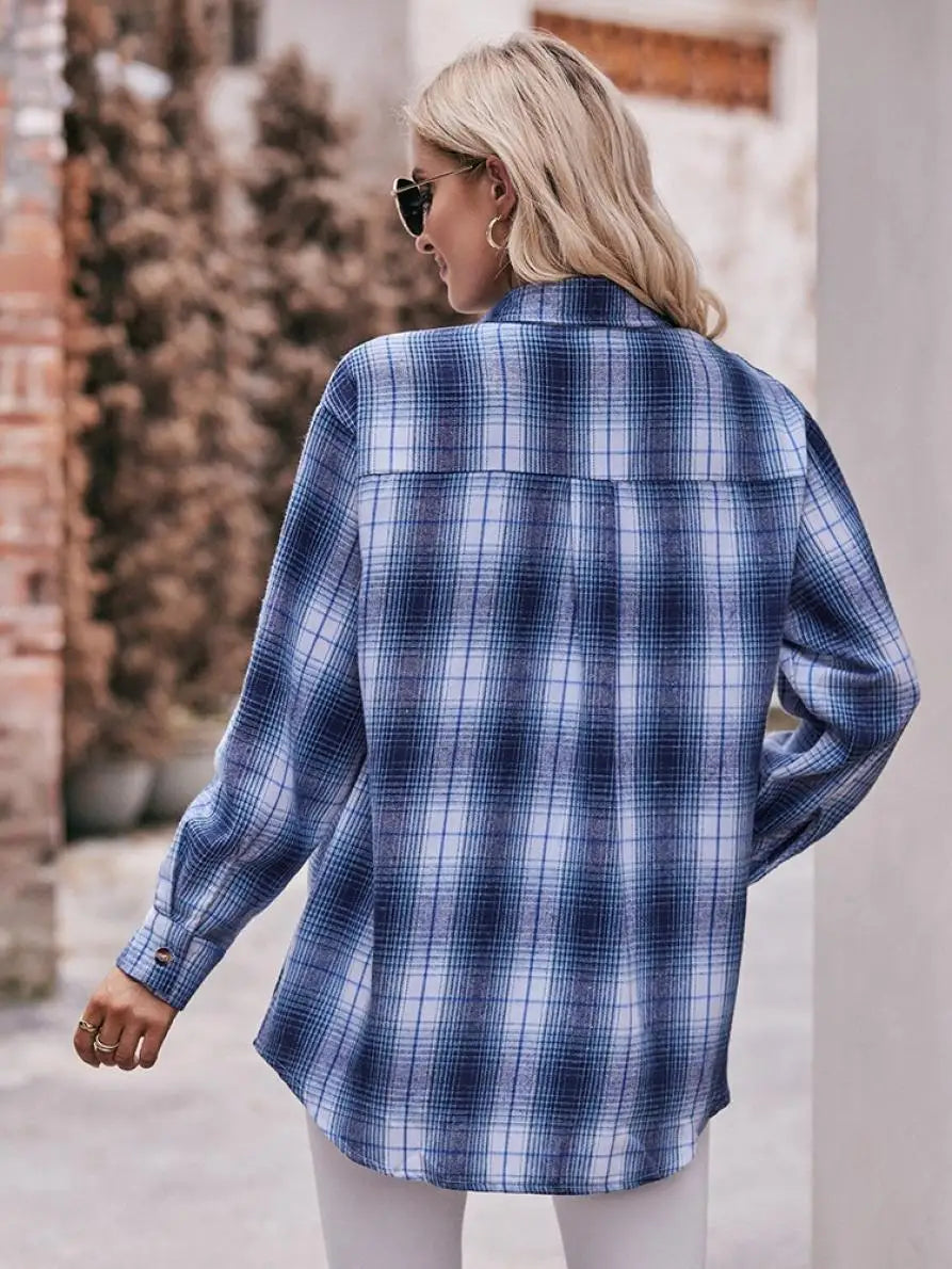 Shirts- Women Classic Plaid Shirt for Casual Fridays- - Chuzko Women Clothing