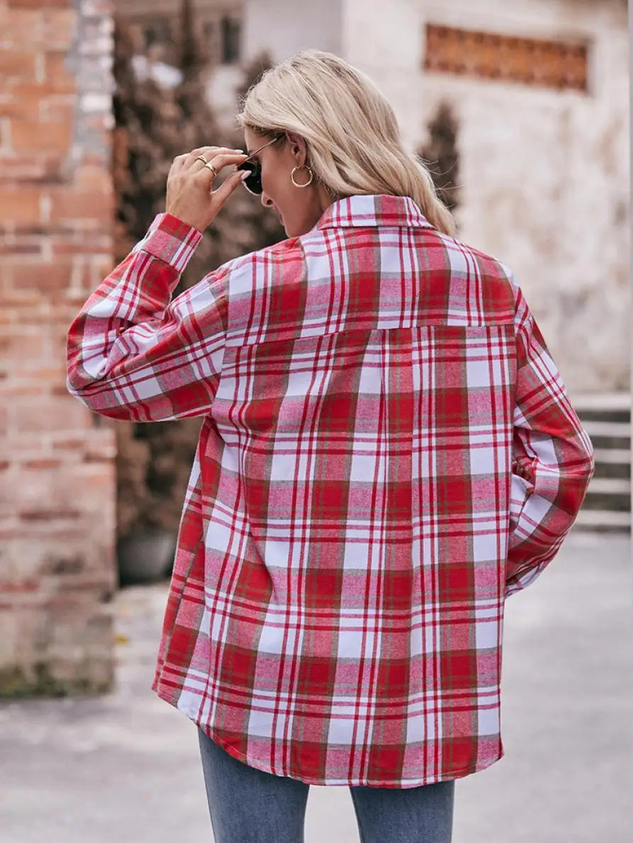 Shirts- Women Classic Plaid Shirt for Casual Fridays- - Chuzko Women Clothing