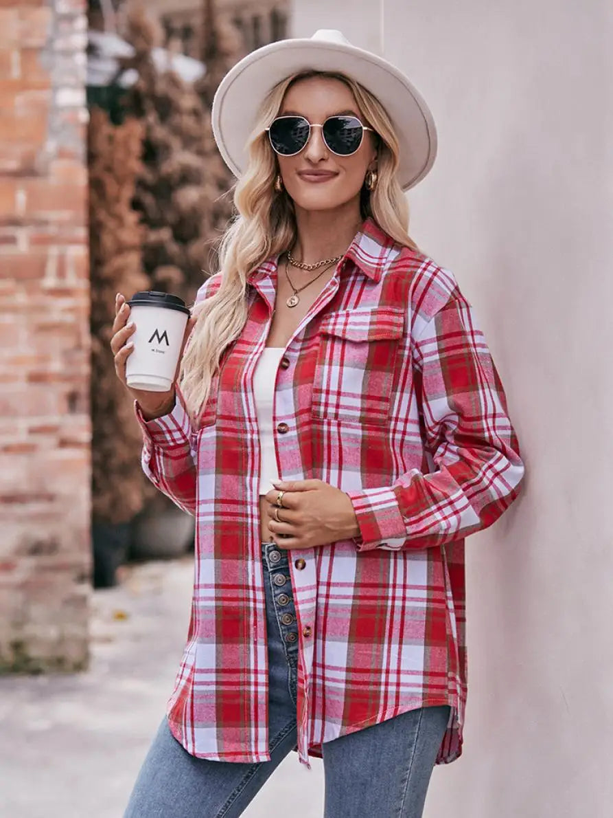 Shirts- Women Classic Plaid Shirt for Casual Fridays- - Chuzko Women Clothing