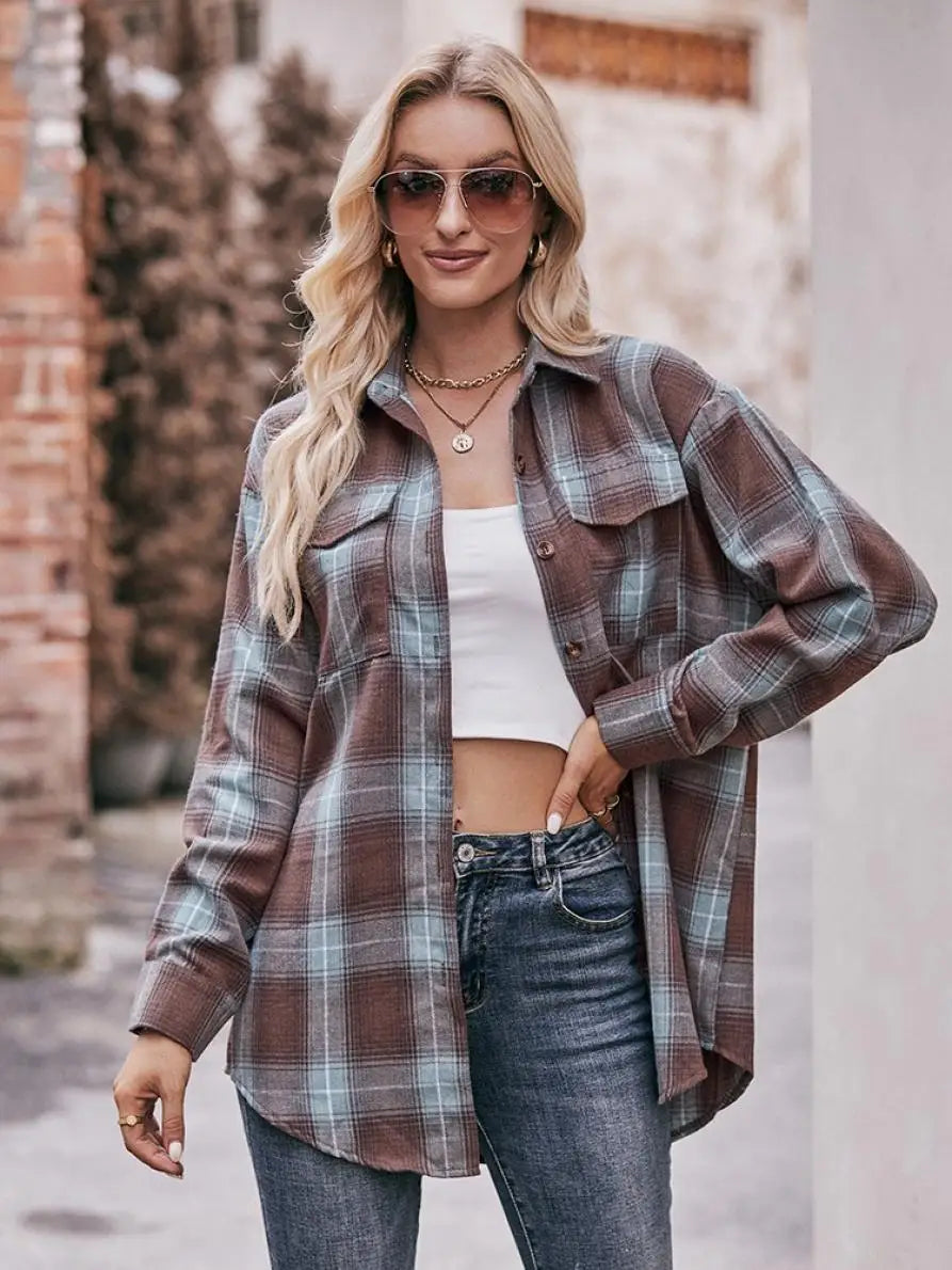 Shirts- Women Classic Plaid Shirt for Casual Fridays- - Chuzko Women Clothing