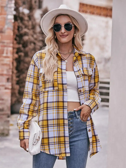 Shirts- Women Classic Plaid Shirt for Casual Fridays- - Chuzko Women Clothing