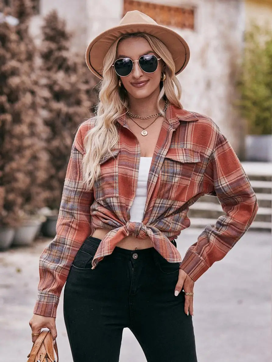 Shirts- Women Classic Plaid Shirt for Casual Fridays- - Chuzko Women Clothing