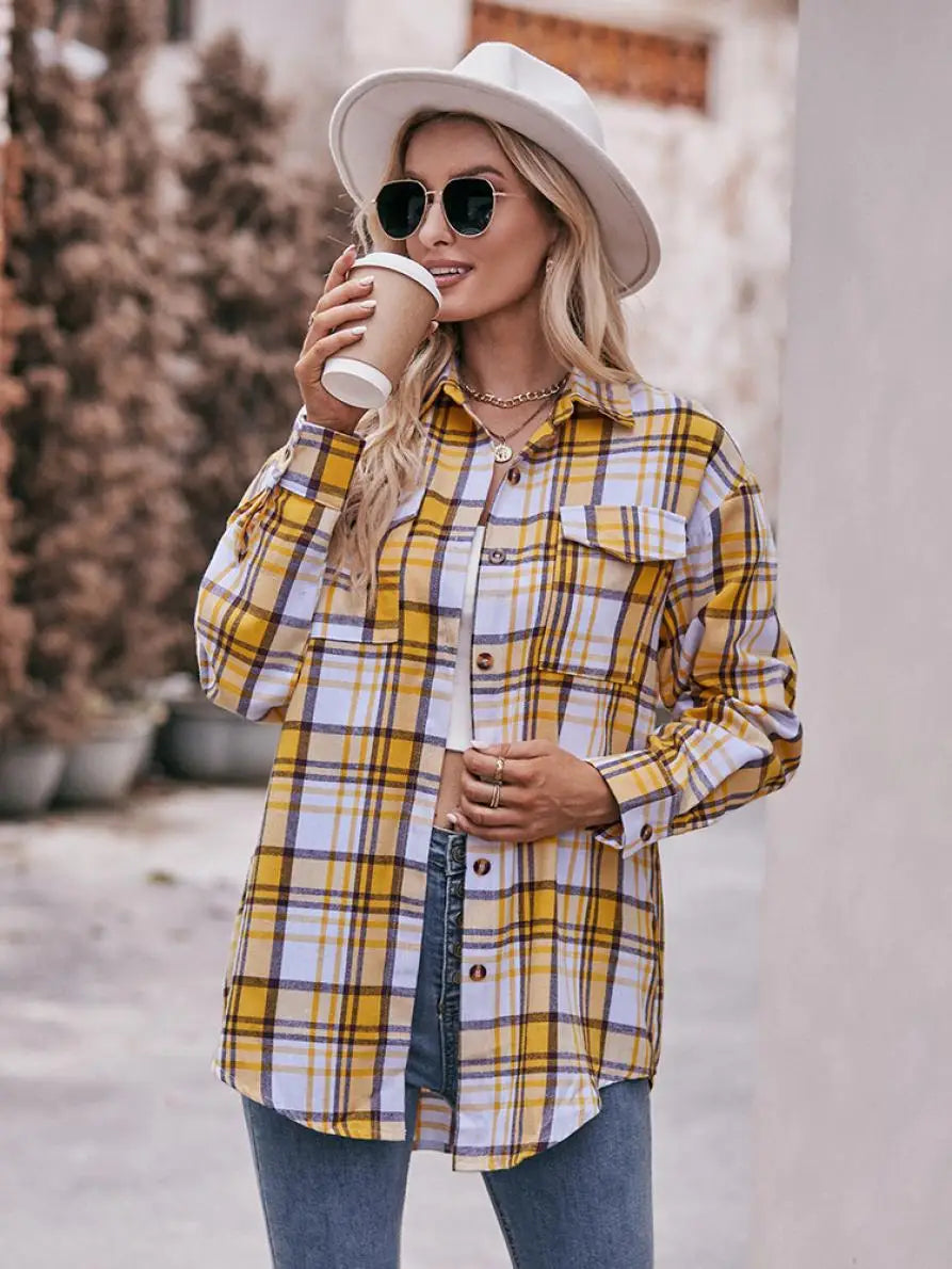 Shirts- Women Classic Plaid Shirt for Casual Fridays- - Chuzko Women Clothing