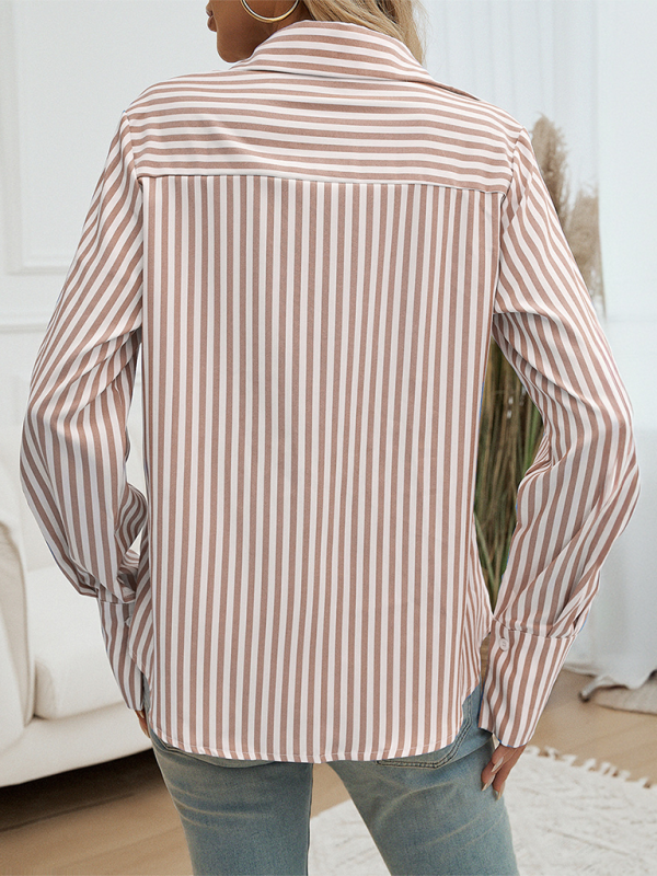 Shirts- Women Striped Button-Down Shirt- - IndioGear.com