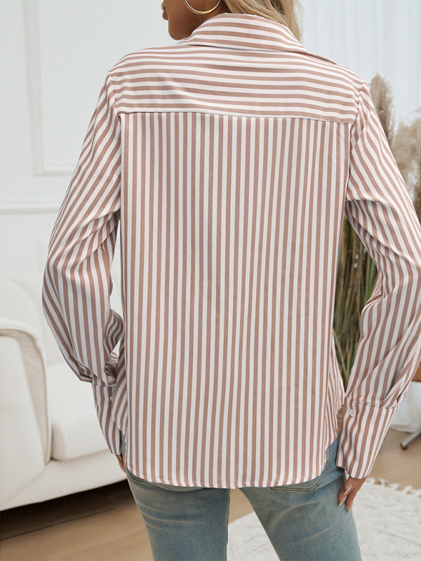 Shirts- Women Striped Button-Down Shirt- - IndioGear.com