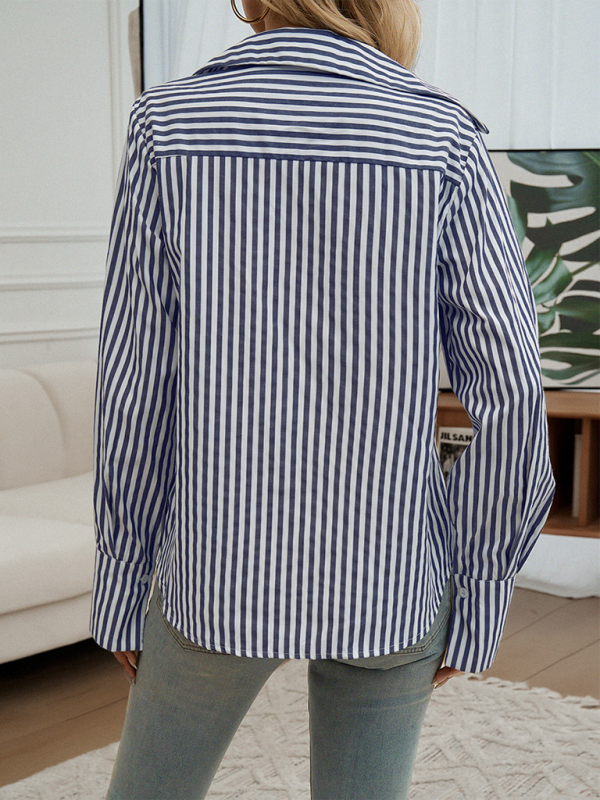 Shirts- Women Striped Button-Down Shirt- - IndioGear.com