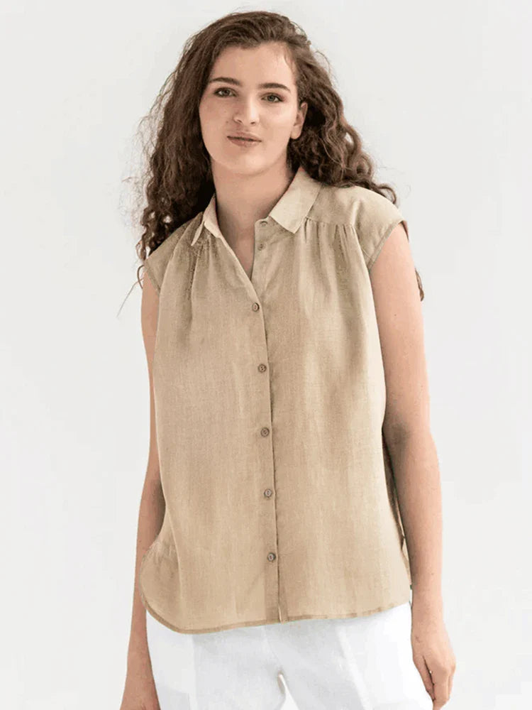 Shirts- Women's Textured Button-Up Shirt with Cap Sleeves for Women- - IndioGear.com