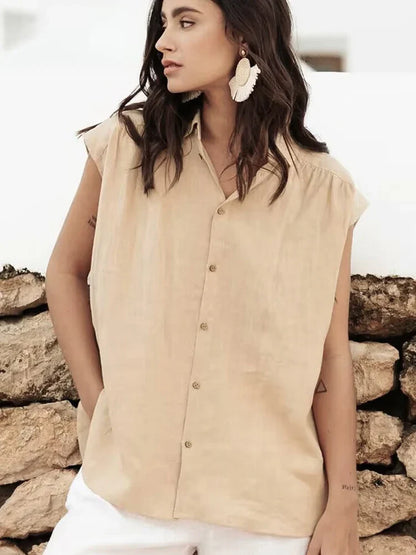 Shirts- Women's Textured Button-Up Shirt with Cap Sleeves for Women- - IndioGear.com