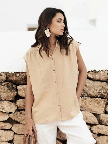 Shirts- Women's Textured Button-Up Shirt with Cap Sleeves for Women- - IndioGear.com