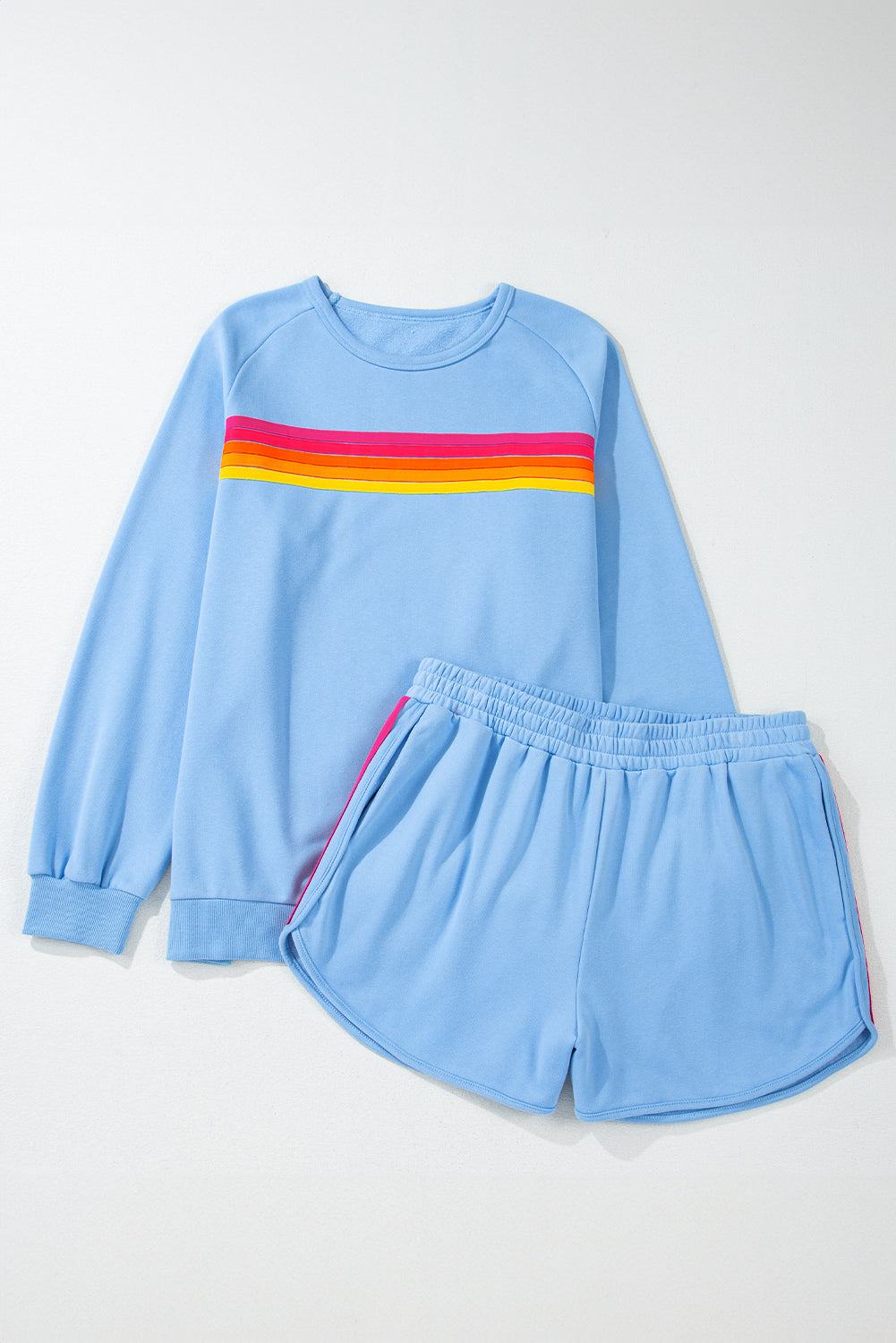 Short Sets- Striped Cotton Lounge Set Pullover & Shorts- - IndioGear Women Clothing