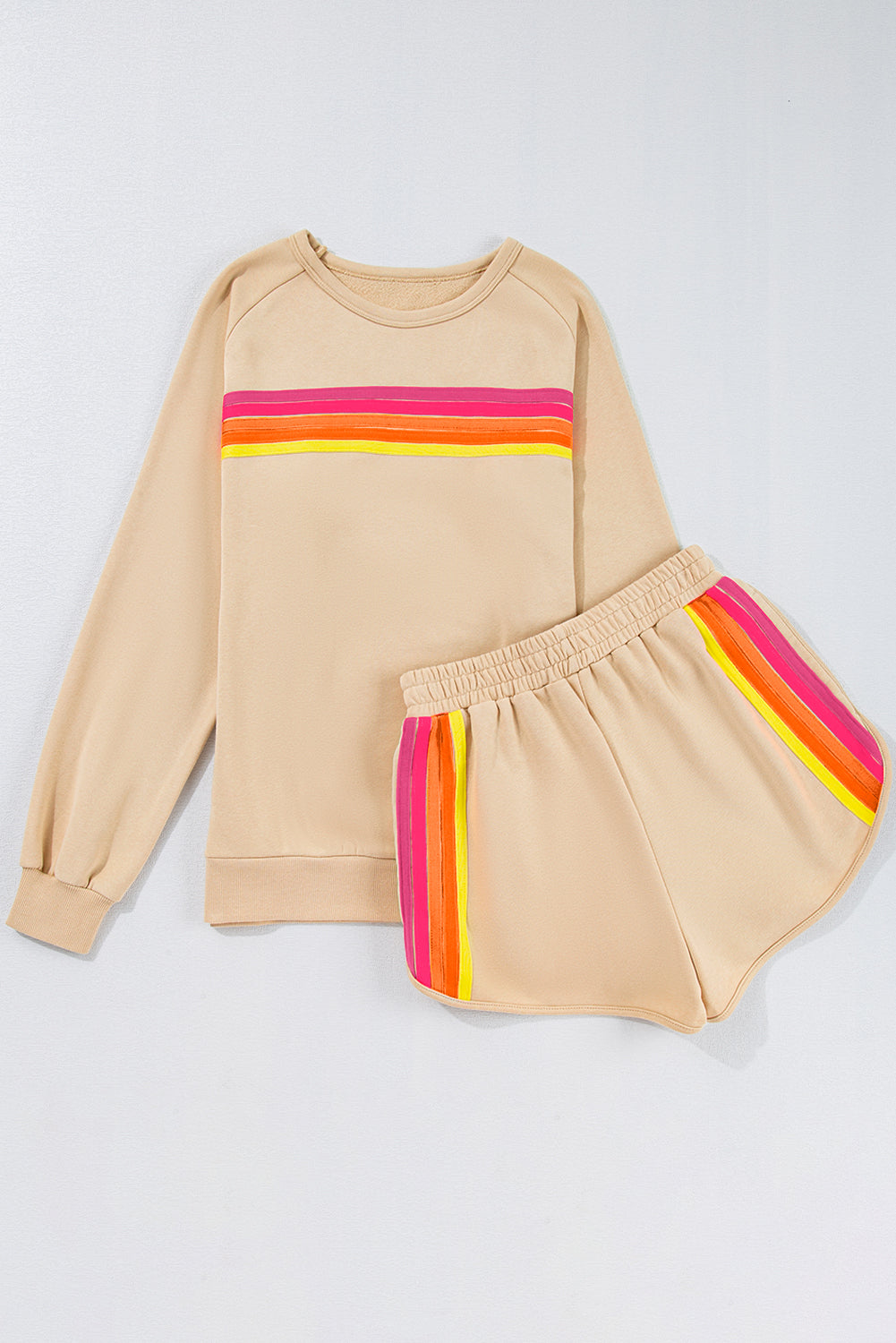 Short Sets- Striped Cotton Lounge Set Pullover & Shorts- - IndioGear Women Clothing