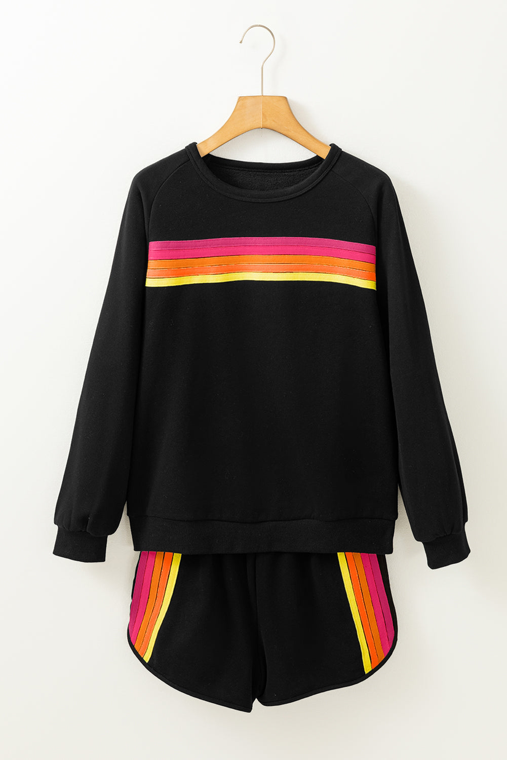 Short Sets- Striped Cotton Lounge Set Pullover & Shorts- - IndioGear Women Clothing