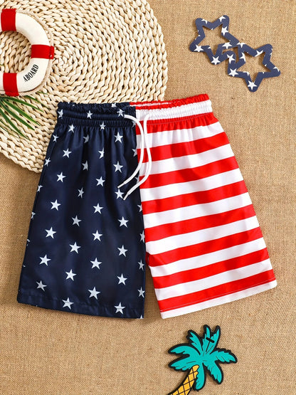 Shorts- Boys' American Flag Swim Shorts for Patriotic Celebrations- American Flag Print- IndioGear Fashion and Gear