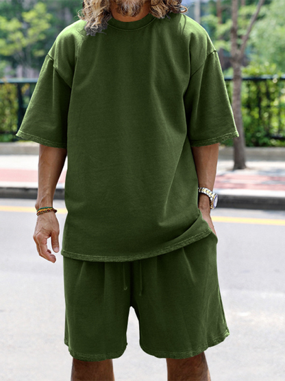 Shorts Set- Light Blue Two-Piece Shorts Set for Men- Olive green- IndioGear.com