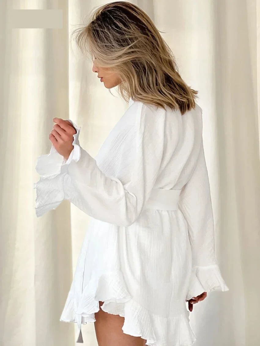 Shorts Sets- Crinkled Cotton 2-piece Shorts Set with Robe Dress- - IndioGear.com