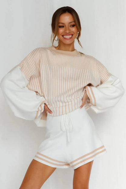 Shorts Sets- Drop-Shoulder Sweatshirt & Matching Shorts Comfy Two-Piece Set- - IndioGear.com