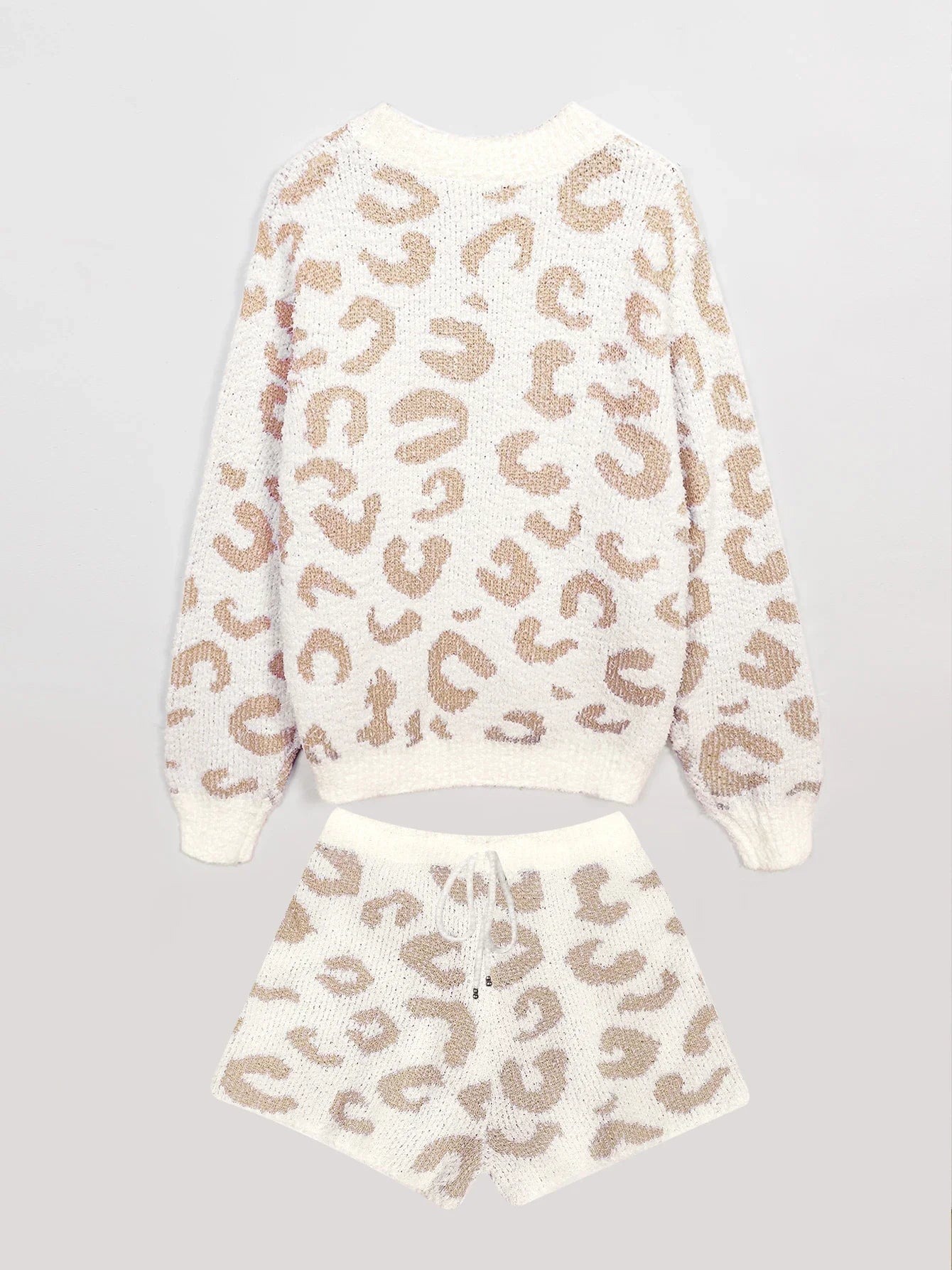 Shorts Sets- Fluffy Lounge Animal Print Knit Shorts Set- - IndioGear.com