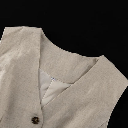 Shorts Sets- Linen Blend Shorts Suit with Vest for Women- - IndioGear.com