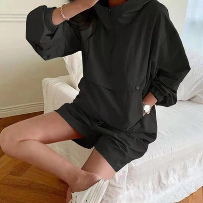 Shorts Sets- Minimalist Casual 2-Piece Hoodie and Shorts Set- Black- IndioGear.com