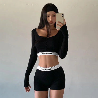 Shorts Sets- Sporty Fitness Crop Top and Shorts Set for Woman- - IndioGear.com