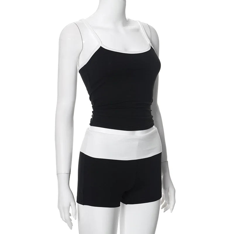 Shorts Sets- Two-Tone Sports Set for the Active Woman - High Waist Shorts & Cami- - IndioGear.com