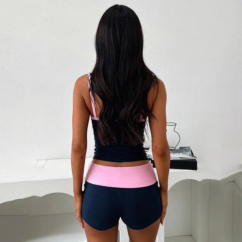 Shorts Sets- Two-Tone Sports Set for the Active Woman - High Waist Shorts & Cami- - IndioGear.com