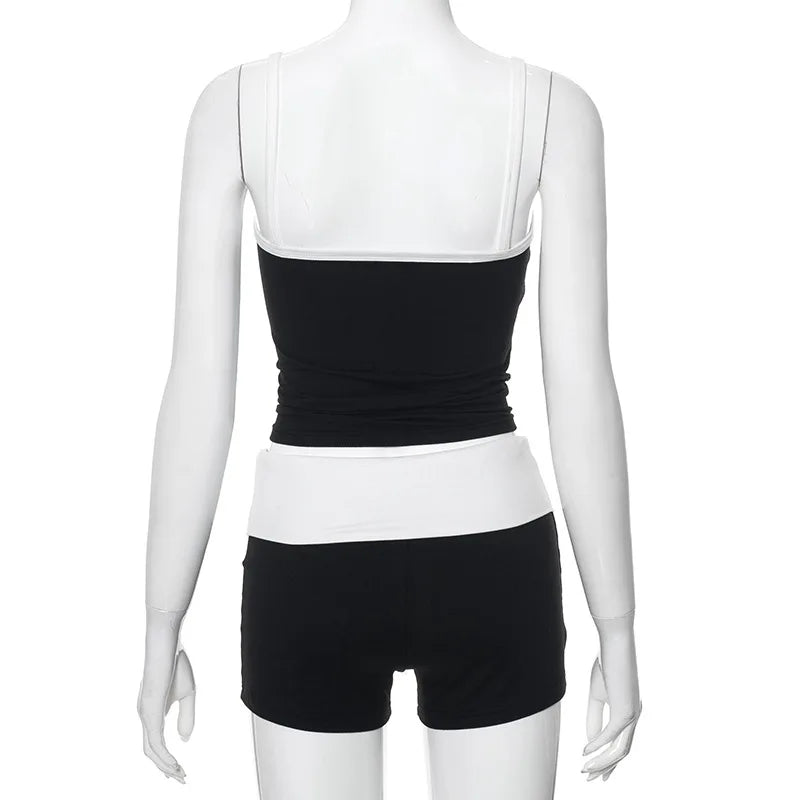 Shorts Sets- Two-Tone Sports Set for the Active Woman - High Waist Shorts & Cami- - IndioGear.com