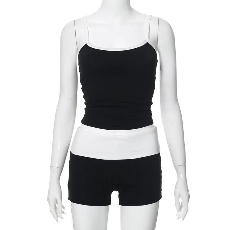 Shorts Sets- Two-Tone Sports Set for the Active Woman - High Waist Shorts & Cami- - IndioGear.com