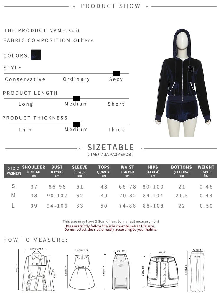 Shorts Sets- Velvet Sporty Lounge Set Zip-up Hooded Jacket & Shorts- - IndioGear.com