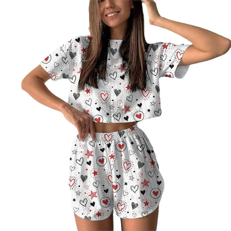 Shorts Sets- Two-Piece Teddy Bear Top & Hearts Shorts Set - Perfect for Casual Days- - IndioGear.com