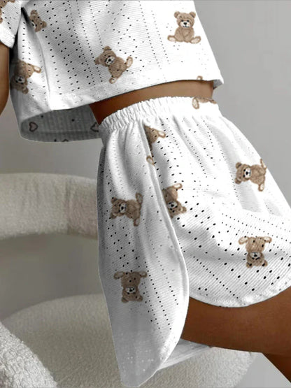 Shorts Sets- Two-Piece Teddy Bear Top & Hearts Shorts Set - Perfect for Casual Days- - IndioGear.com