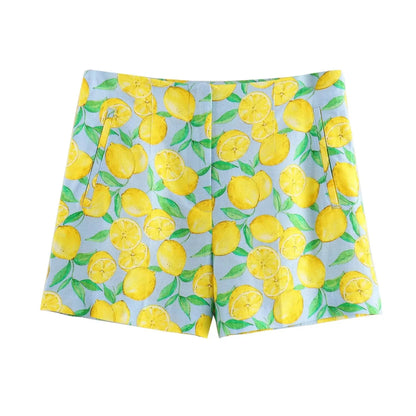 Shorts Sets- Women Zesty Lemon Crop Top & Shorts - Two-Piece Set for Summer Days- Only Shorts- IndioGear.com