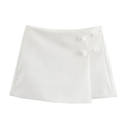 Shorts Skirts- Women Buckle-Accent Mini Skirt- White- IndioGear.com