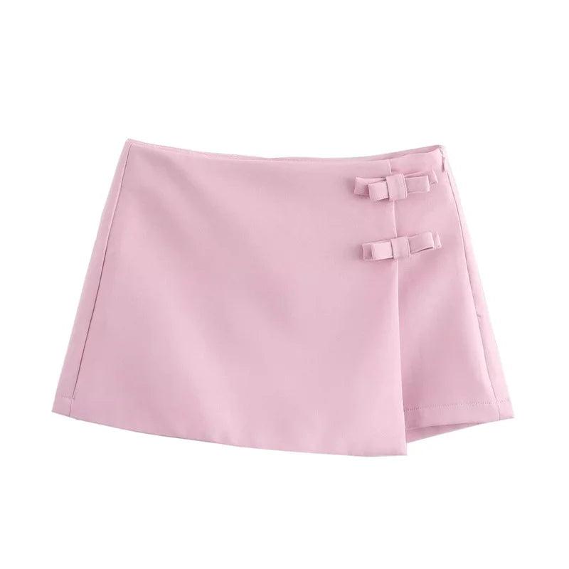 Shorts Skirts- Women Buckle-Accent Mini Skirt- Pink- IndioGear.com