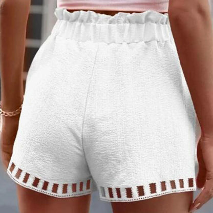 Shorts- Women Textured Paperbag Shorts with Stylish Cut-Outs- - IndioGear.com