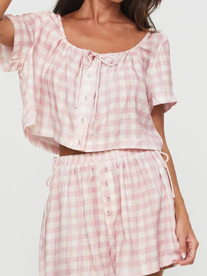 Shorts set- Gingham 2 Piece Outfit - Summer Lounge Shorts & Crop Top- - IndioGear Fashion and Gear