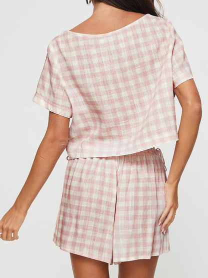 Shorts set- Gingham 2 Piece Outfit - Summer Lounge Shorts & Crop Top- - IndioGear Fashion and Gear