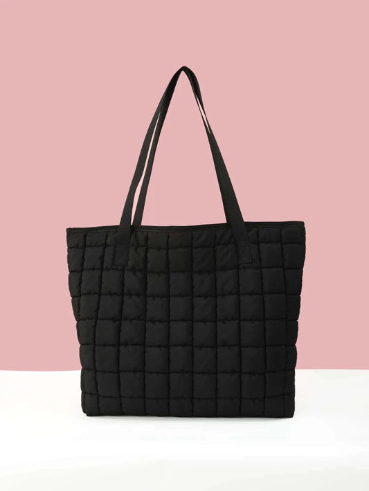 Shoulder Bags- Quilted Carryall Shoulder Bag- Black- IndioGear Fashion and Gear